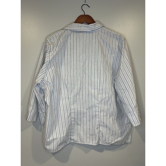 Alfred Dunner Women’s White Gray Striped Button Up Purple Flowers Sz XL - Picture 2 of 9